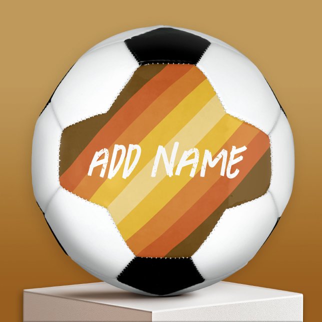 Add Name to Retro Stripes and Warm Sunset Colours Soccer Ball (Custom Soccer Ball)