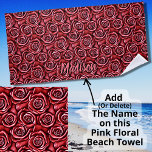 Add Name, Tooled Pink Leather Effect Roses Beach Towel<br><div class="desc">Tooled Pink Leather Effect Roses - see more great designs in my store.</div>