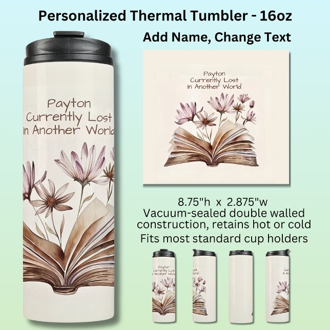 Add Name, Watercolor Book & Flowers Thermal Tumbler (Creator Uploaded)