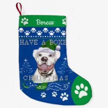 Add Name White Boxer Dog Christmas 