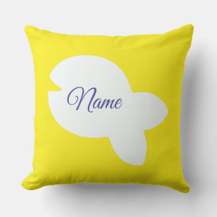 Add Name White Fishy Fishy Yellow Kids Outdoor Cushion