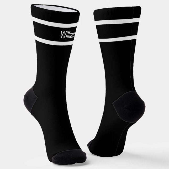 Add Name White Stripes on Black Socks (Angled)