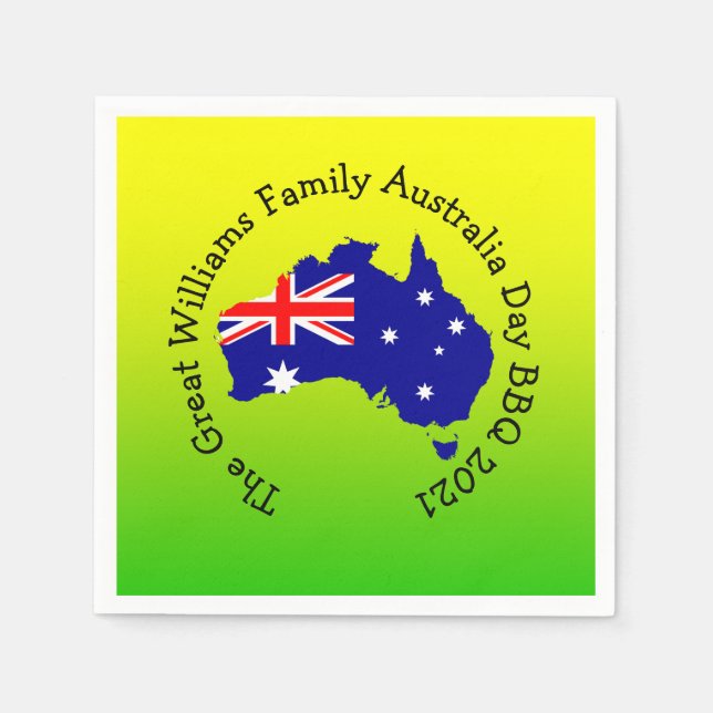 Add Name Year Australia Day BBQ Cocktail Napkin (Front)