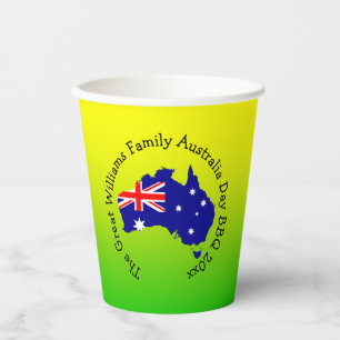 Add Name Year, Australia Day Green Gold for BBQ  Paper Cups