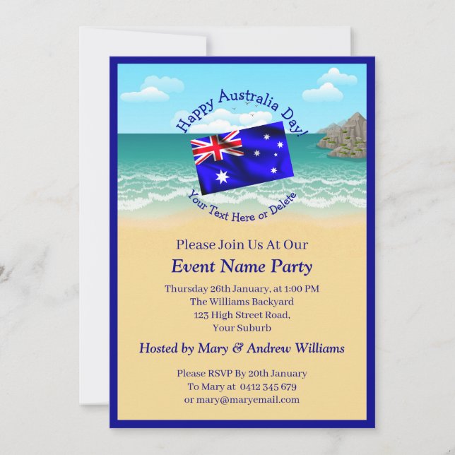Add Name Year Date Australia Day Party Beach Invitation (Front)