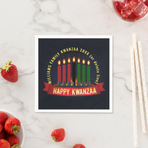 Add Name Year Kwanzaa Candles Cocktail Napkin