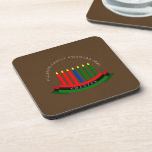 Add Name Year Kwanzaa Candles Hard Plastic Coaster