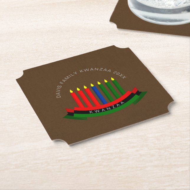 Add Name Year Kwanzaa Candles Paper Coaster (Angled)