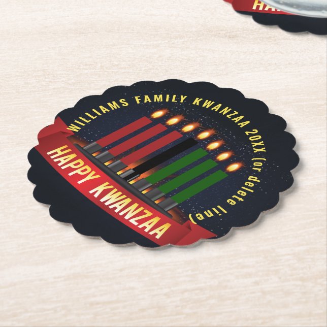 Add Name Year Kwanzaa Candles Paper Coaster (Angled)