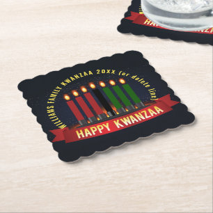 Add Name Year Kwanzaa Candles Paper Coaster