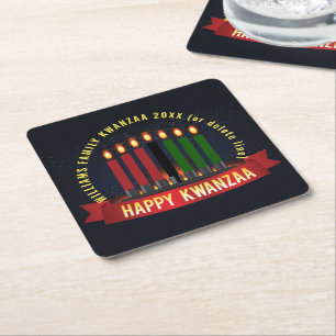 Add Name Year Kwanzaa Candles Square Paper Coaster