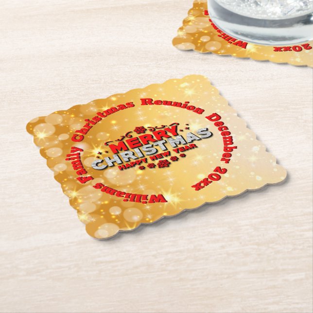 Add Name Year Matching Merry Christmas Paper Coaster (Angled)