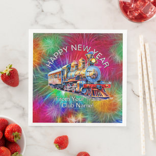 Add Name Year, Steam Train Fireworks New Year Napkin