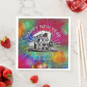 Add Name Year, Steam Train Fireworks New Year      Napkin