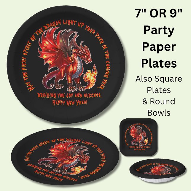 Add Name Year, Text -  Fire Dragon New Year Paper Plate (Creator Uploaded)