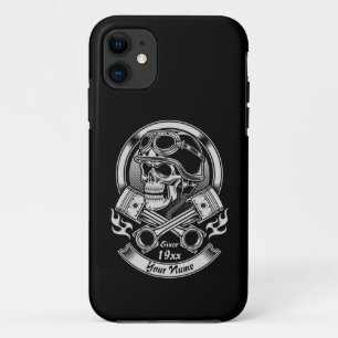 Add Name Year Vintage Biker Skull Crossed Pistons  Case-Mate iPhone Case