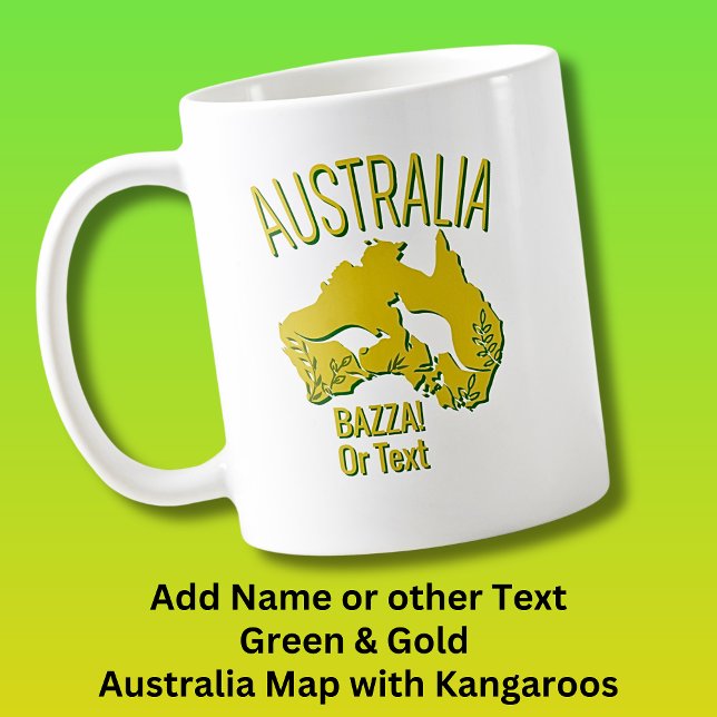 Add Name Yellow Green Australia Map with Kangaroos Coffee Mug (Creator Uploaded)