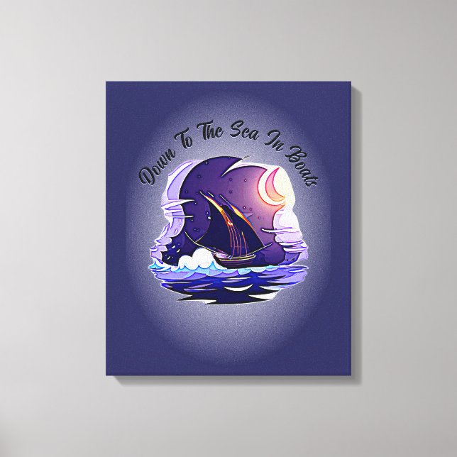 Add Name Your Text, Sailing Ship, Clouds Moon Blue Canvas Print (Front)