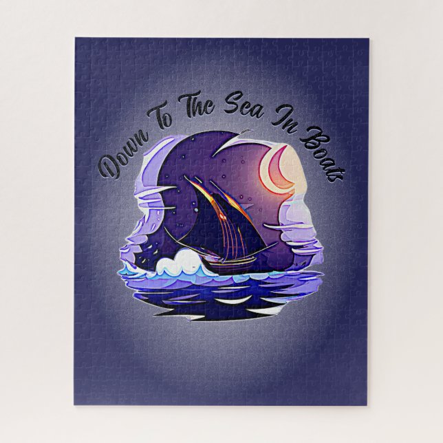 Add Name Your Text, Sailing Ship, Clouds Moon Blue Jigsaw Puzzle (Vertical)