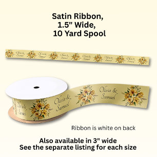 Add Names, 1.5" Golden Yellow Flowers Satin Ribbon