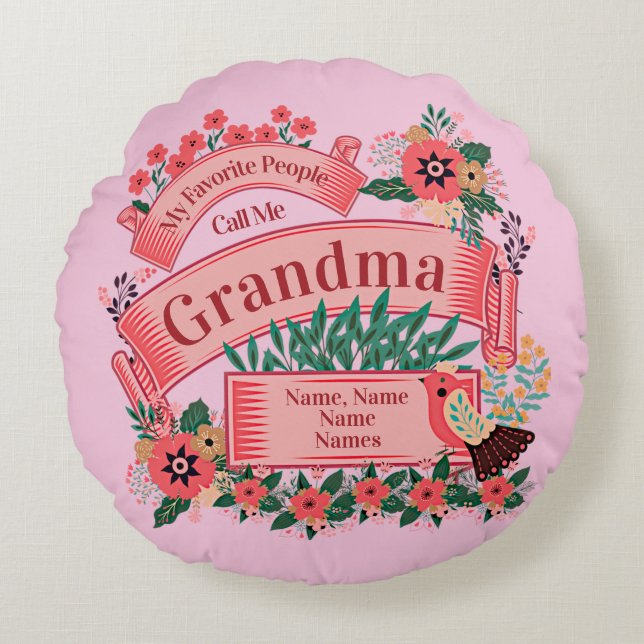 Add Names Change ALL Text Favourite People Call Me Round Cushion (Front)