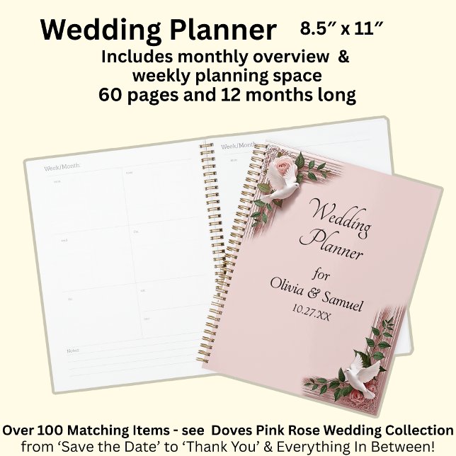 Add Names & Date Pink Roses & Doves Wedding Planner (Creator Uploaded)