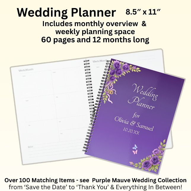 Add Names & Date Purple Mauve Flowers & White Planner (Creator Uploaded)