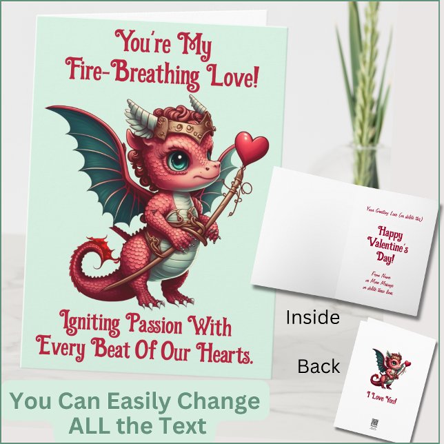 Add Names, Dragon Valentines Day Card Red Heart    (Creator Uploaded)