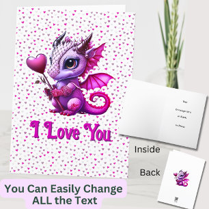 Add Names, Dragon Valentines Day Pink Hearts  Card