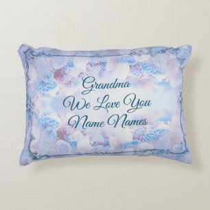 Add Names Edit All Text Love Grandma Blue Floral Decorative Cushion