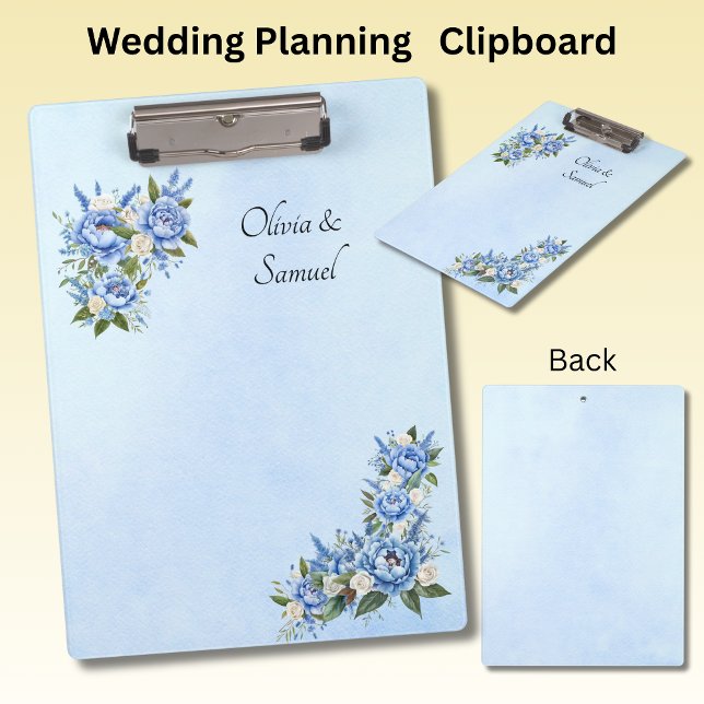 Add Names Etc Blue Peony on Blue Wedding Clipboard (Creator Uploaded)