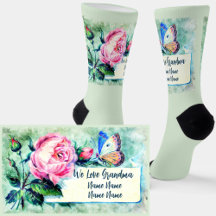 Add Names, Grandmother Pink Rose Floral Pale Blue