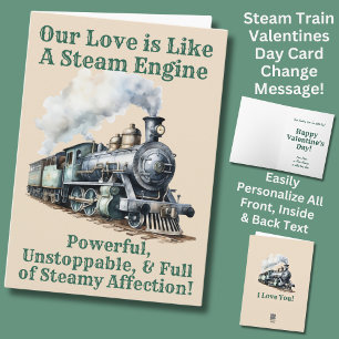 Add Names, Green Steam Train Engine Valentines Day Card