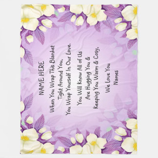 Add Names Love Hug Wrap Purple Floral Large Fleece Blanket