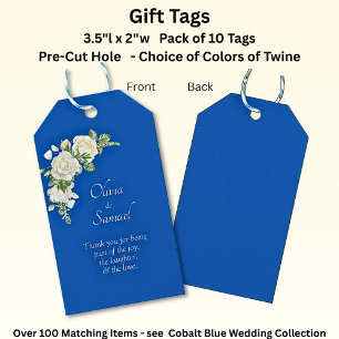 Add Names, & Message, Cobalt Blue & White Roses Gift Tags