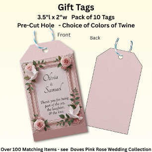 Add Names & Message, Pink Roses & Doves Wedding Gift Tags