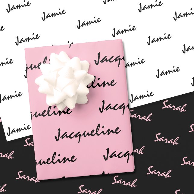 Add Names on Pink Black White Wrapping Paper (Depiction of wrapping paper set)