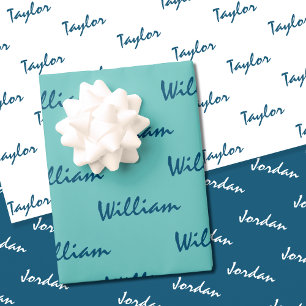 Add Names on Teal Blue White Wrapping Paper