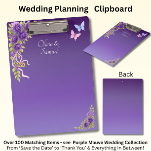 Add Names, Purple Mauve Flowers & White Wedding Clipboard