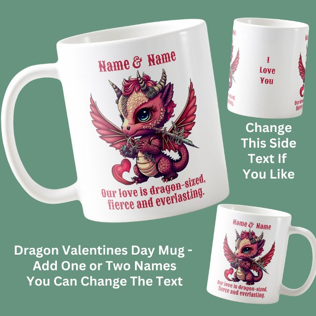 Add Names Quote, Red Dragon Valentines Day  Coffee Mug (Creator Uploaded)
