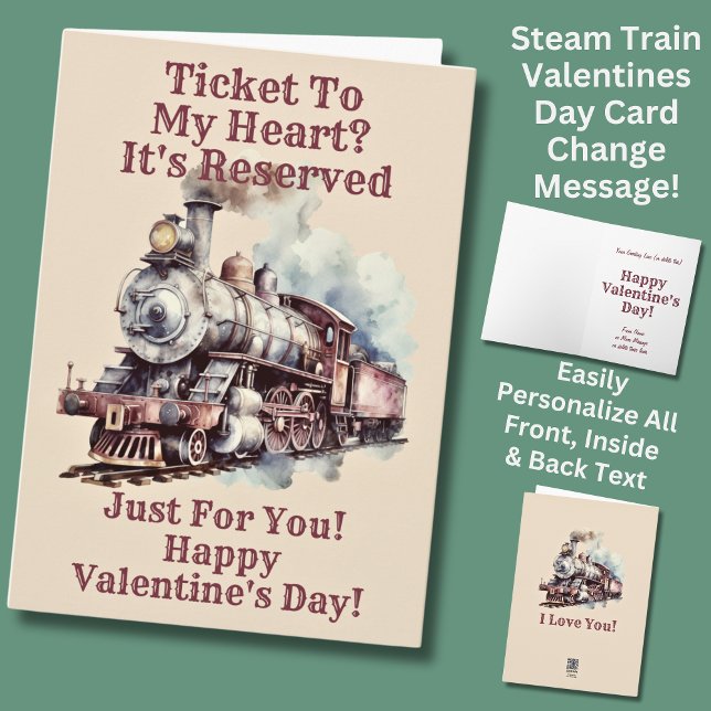 Add Names, Red/Brown Steam Train Engine Valentines Card (Creator Uploaded)