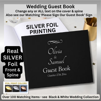 Add Names Silver Foil on Black Guest Book