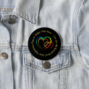 Add Names Text Message - Hearts on Black 7.5 Cm Round Badge