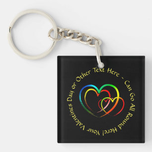 Add Names Text Message - Hearts on Black Key Ring