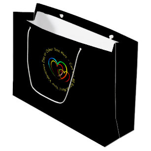 Add Names Text Message - Hearts on Black Large Gift Bag