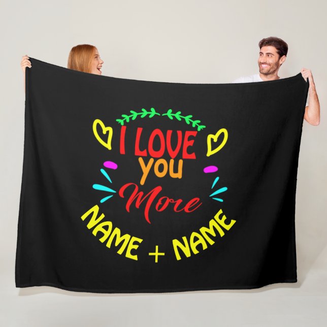 Add Names Valentines Day I Love You More Hearts  Fleece Blanket (In Situ)
