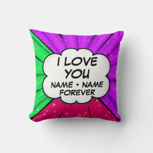 Add Names Valentines Day I Love You Pop Art Comic Cushion