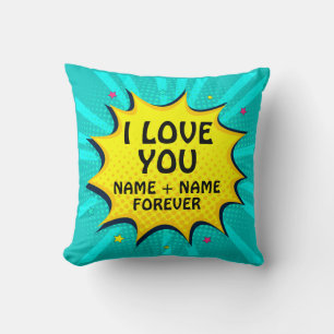 Add Names Valentines Day I Love You Pop Art Comic Cushion