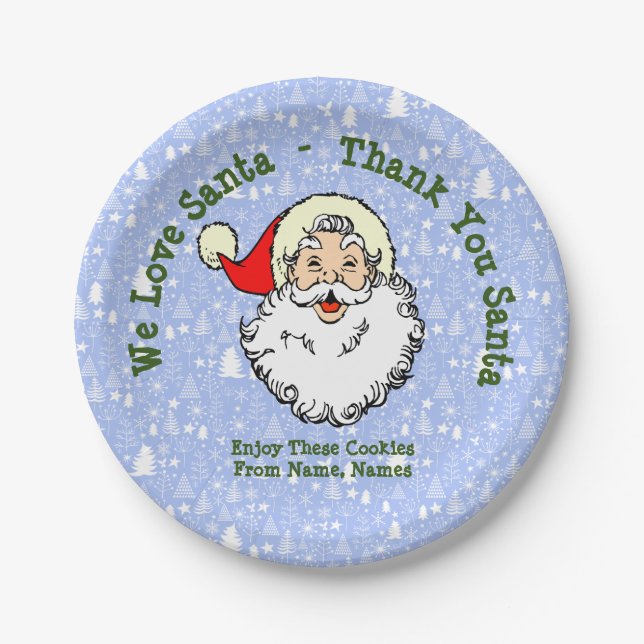 Add Names, We Love Santa - Thank You Santa 7" Paper Plate (Front)