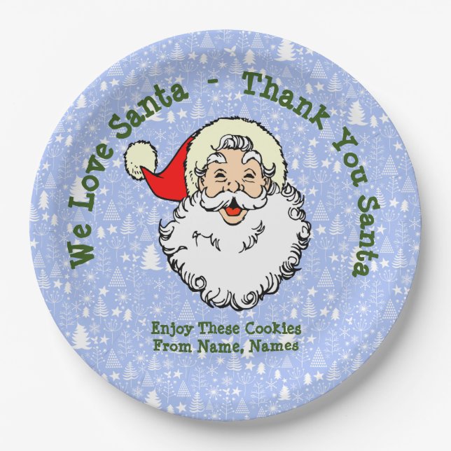 Add Names, We Love Santa - Thank You Santa 9" Paper Plate (Front)